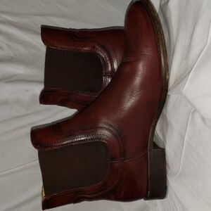 Frye mahogany leather slide on ankle boots euc